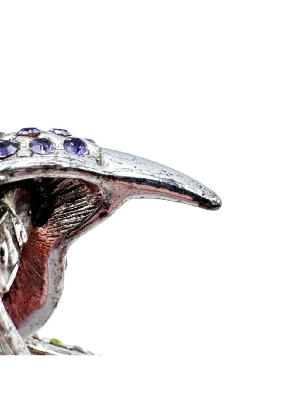 Monet Hummingbird Brooch Pin Silver Tone Pave Purple Blue Green Rhinestones 1" - Picture 7 of 16
